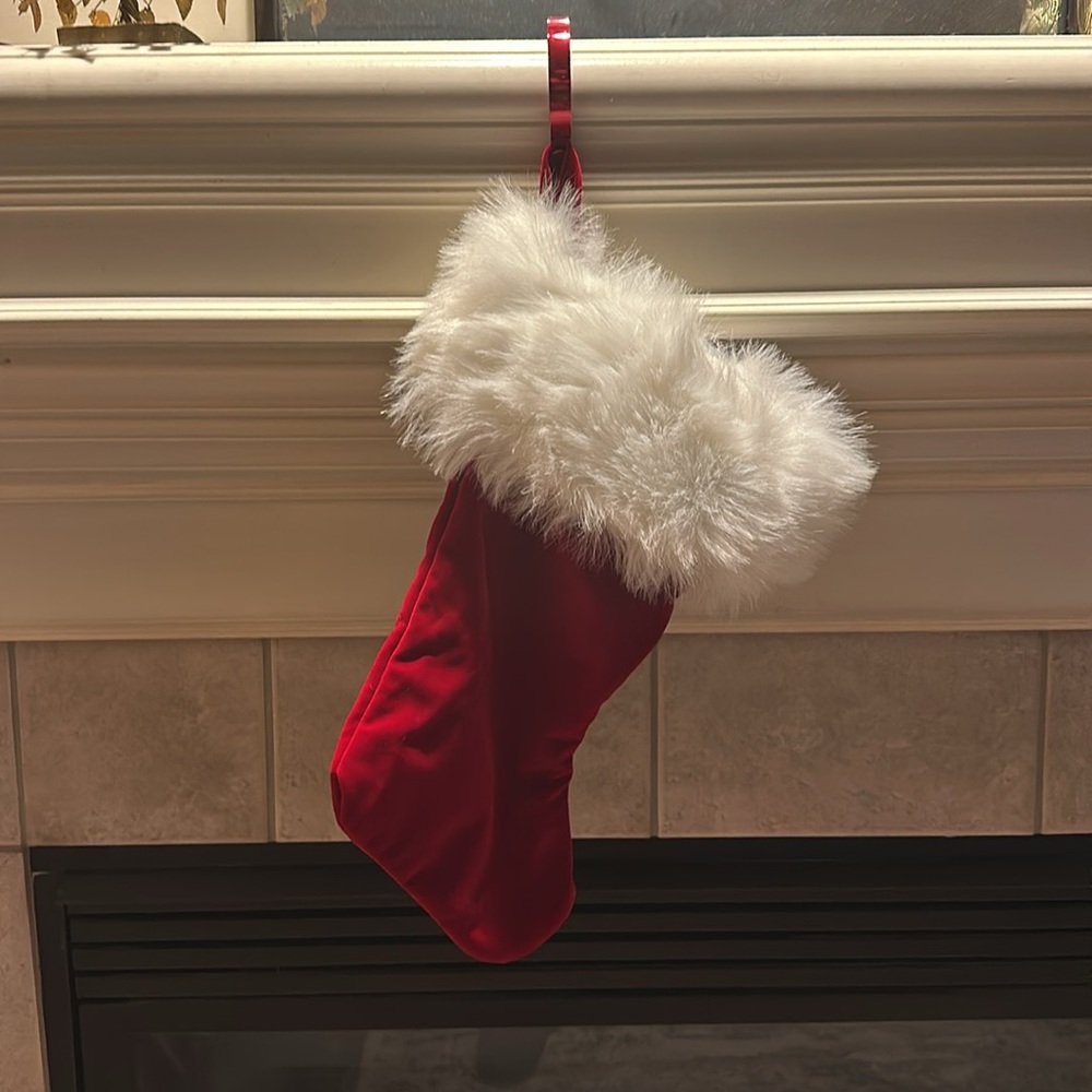 Red Velvet and faux fur Christmas Stocking